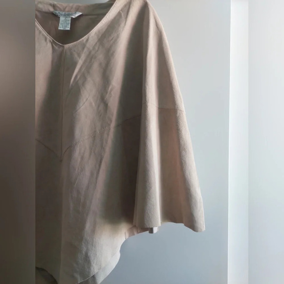 Genuine Leather satin Lined Cape Poncho Beige large Bohemian Neutral Minimalist - Picture 8 of 11